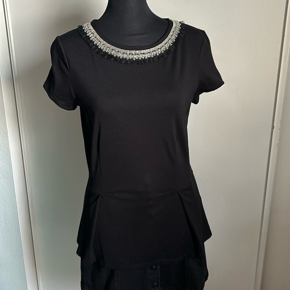 Banana Republic Dressy Jewel Embellished Neck Tailored Peplum Blouse - Picture 1 of 11